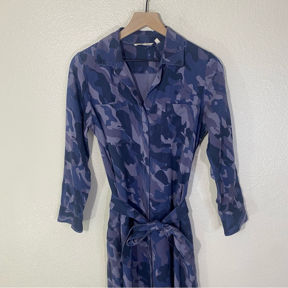 Soft Surroundings Mixed Blue Camo Button Down Belted Maxi Dress PS - Picture 4 of 11